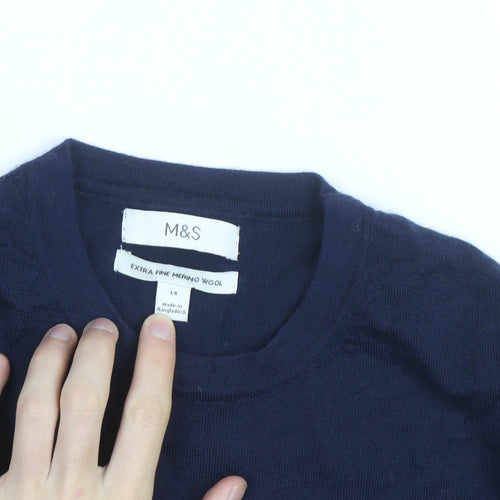 Marks and Spencer Women’s Blue Merino Wool Crew Neck Jumper Size 14