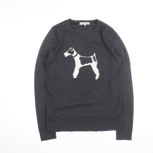 Hobbs Grey Wool Dog Motif Crew Neck Men's Pullover Jumper Size S
