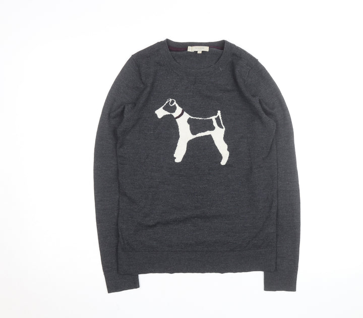Hobbs Grey Wool Dog Motif Crew Neck Men's Pullover Jumper Size S