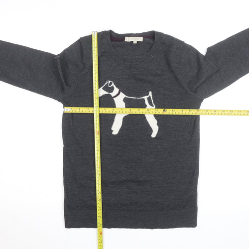 Hobbs Grey Wool Dog Motif Crew Neck Men's Pullover Jumper Size S