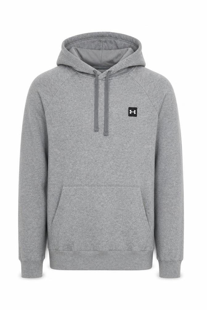 Front view of Under Armour Men's Grey Pullover Hoodie M Relaxed Fit Athletic
