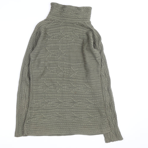 Peruvian Connection Women's Green Roll Neck Cable-Knit Cotton Jumper Size S