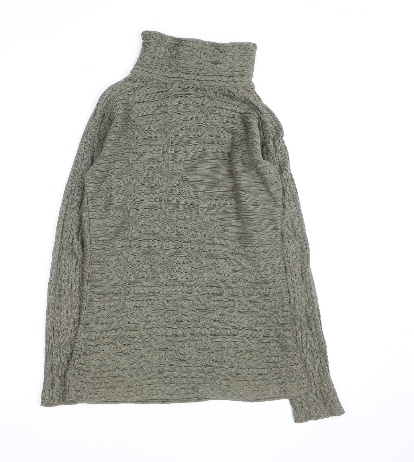 Peruvian Connection Women's Green Roll Neck Cable-Knit Cotton Jumper Size S
