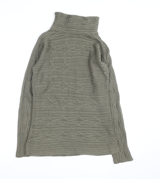 Peruvian Connection Women's Green Roll Neck Cable-Knit Cotton Jumper Size S