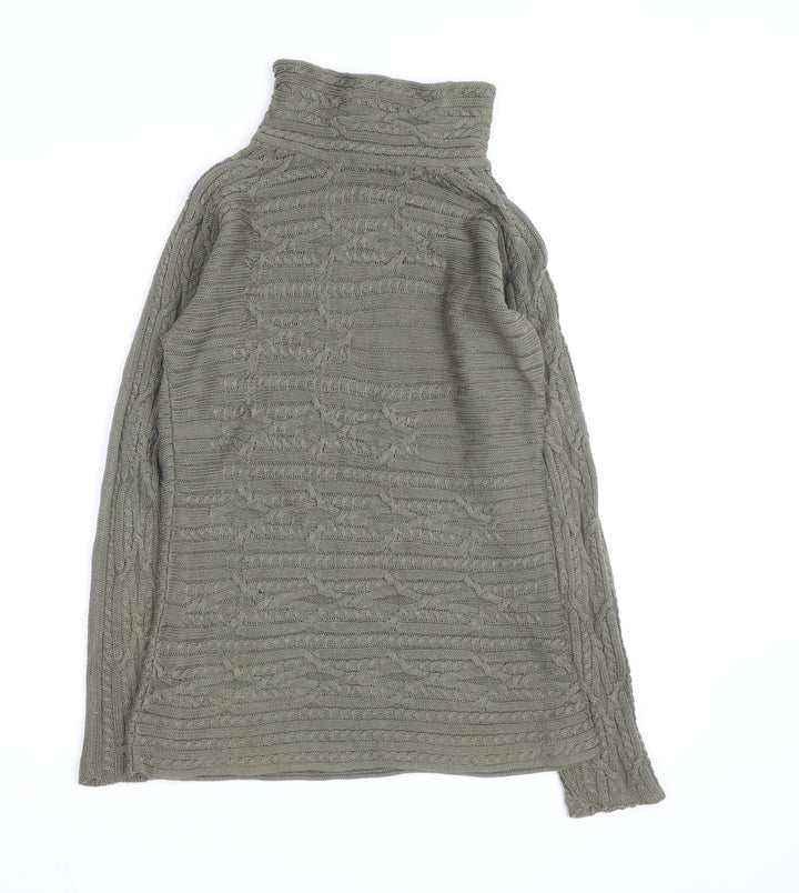 Peruvian Connection Women's Green Roll Neck Cable-Knit Cotton Jumper Size S