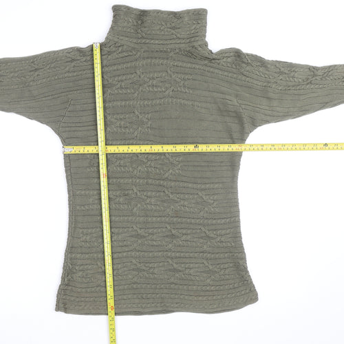 Peruvian Connection Women's Green Roll Neck Cable-Knit Cotton Jumper Size S