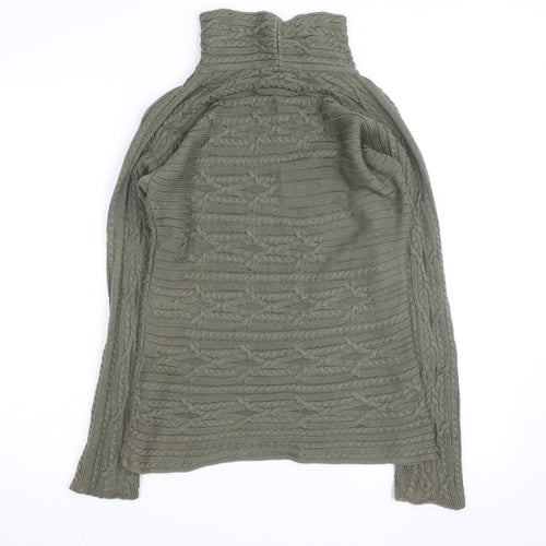 Peruvian Connection Women's Green Roll Neck Cable-Knit Cotton Jumper Size S