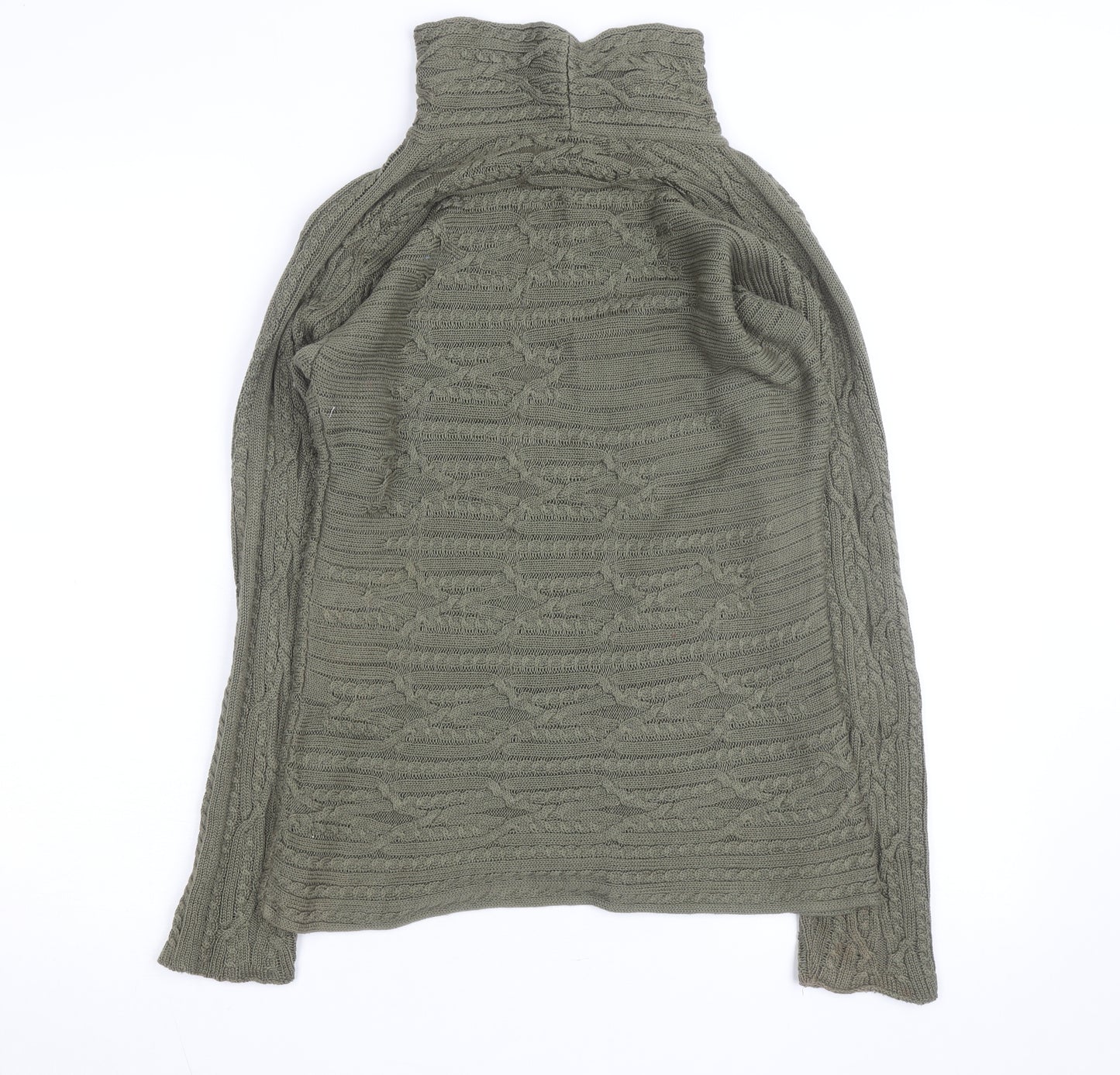 Peruvian Connection Women's Green Roll Neck Cable-Knit Cotton Jumper Size S