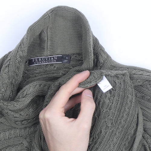 Peruvian Connection Women's Green Roll Neck Cable-Knit Cotton Jumper Size S