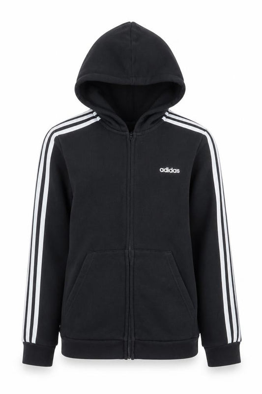 Front view of adidas boys’ black full zip hoodie 14 years fleece sports jacket