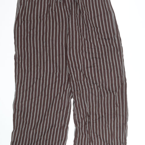 Marks and Spencer Women Brown Striped Viscose Wide-Leg Trousers Size 16