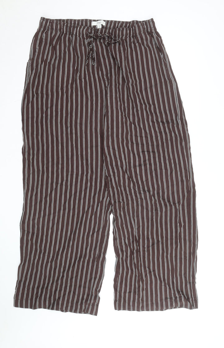 Marks and Spencer Women Brown Striped Viscose Wide-Leg Trousers Size 16