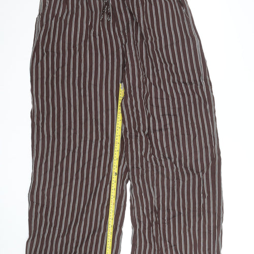 Marks and Spencer Women Brown Striped Viscose Wide-Leg Trousers Size 16