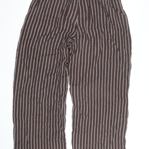 Marks and Spencer Women Brown Striped Viscose Wide-Leg Trousers Size 16