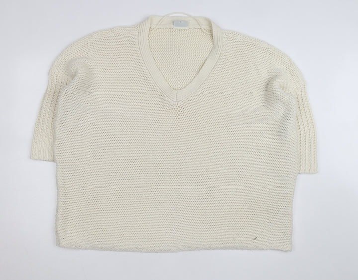 Noisy May Women Ivory Chunky Knit V-Neck Pullover Jumper XS