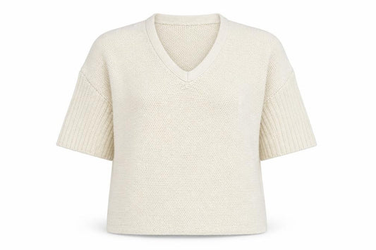 Front view of Noisy May Women Ivory Chunky Knit V-Neck jumper XS