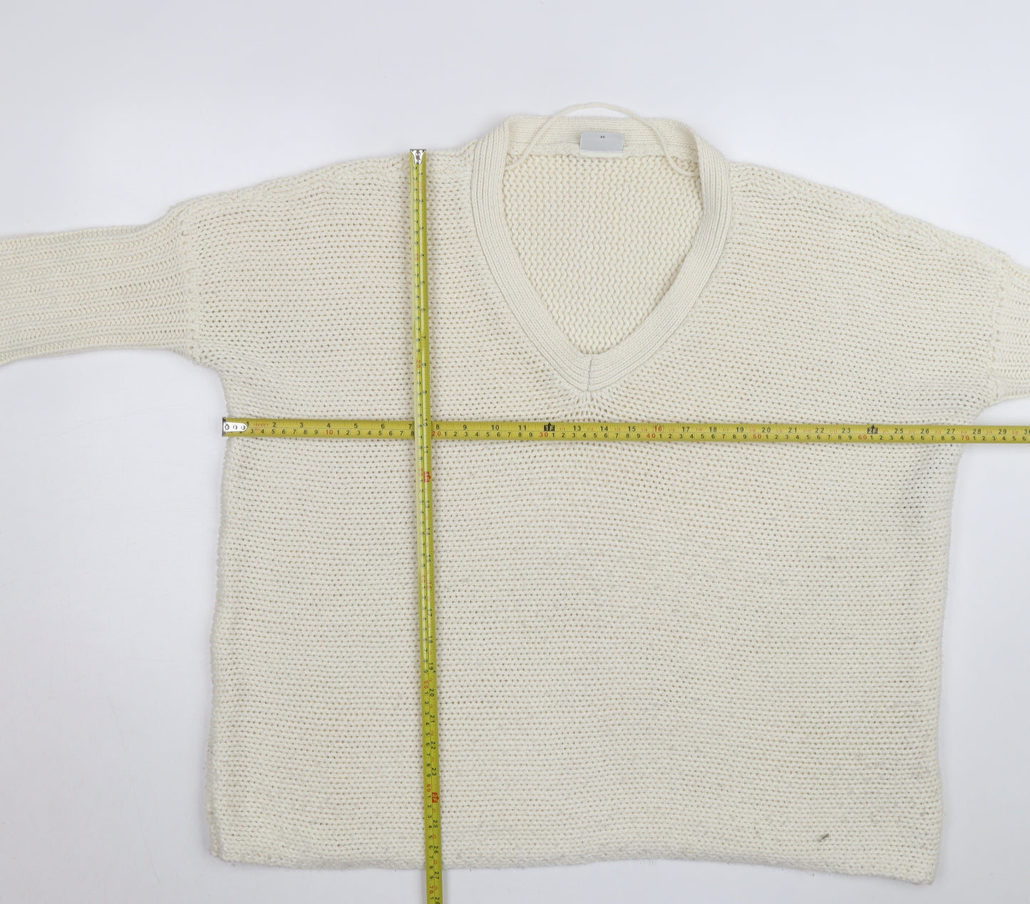 Noisy May Women Ivory Chunky Knit V-Neck Pullover Jumper XS