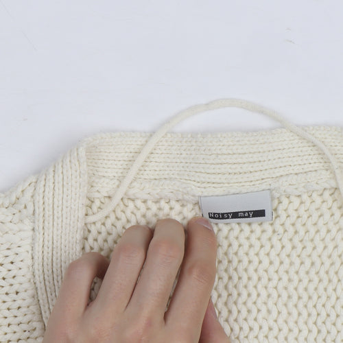 Noisy May Women Ivory Chunky Knit V-Neck Pullover Jumper XS