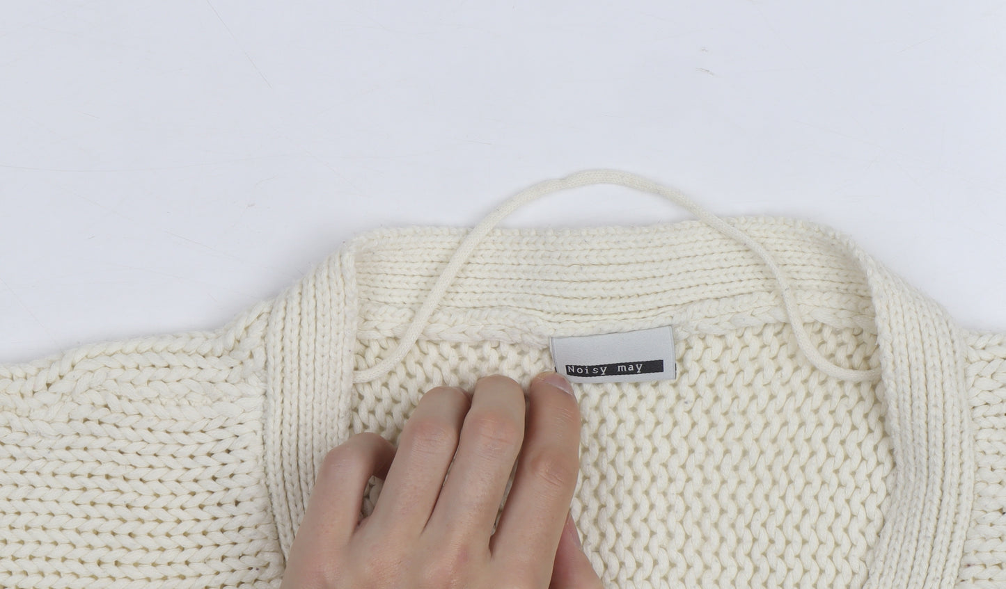 Noisy May Women Ivory Chunky Knit V-Neck Pullover Jumper XS