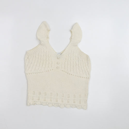Warehouse Women’s Ivory Cropped Knit Tank Top Size 12 Cotton Blend