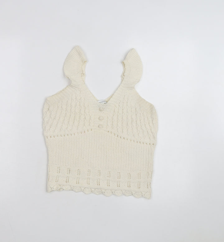 Warehouse Women’s Ivory Cropped Knit Tank Top Size 12 Cotton Blend