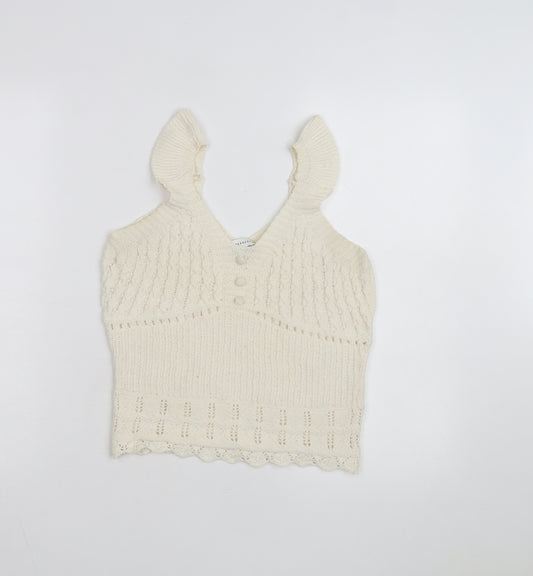 Warehouse Women’s Ivory Cropped Knit Tank Top Size 12 Cotton Blend