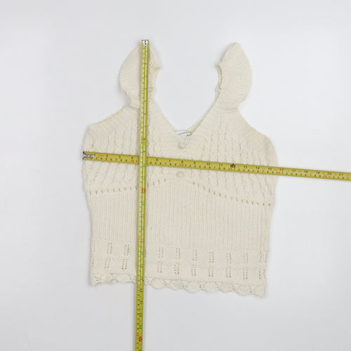 Warehouse Women’s Ivory Cropped Knit Tank Top Size 12 Cotton Blend