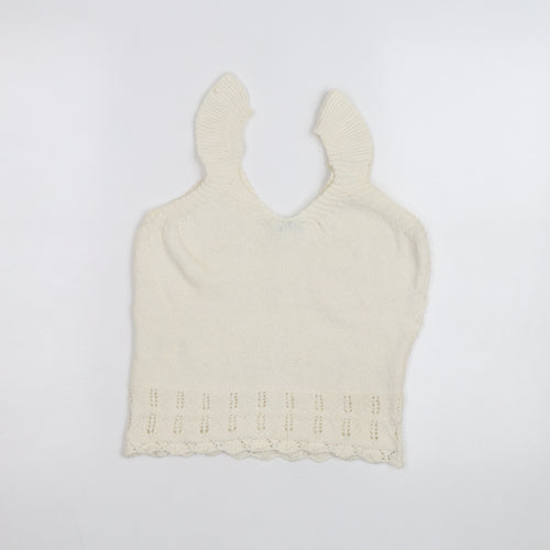 Warehouse Women’s Ivory Cropped Knit Tank Top Size 12 Cotton Blend