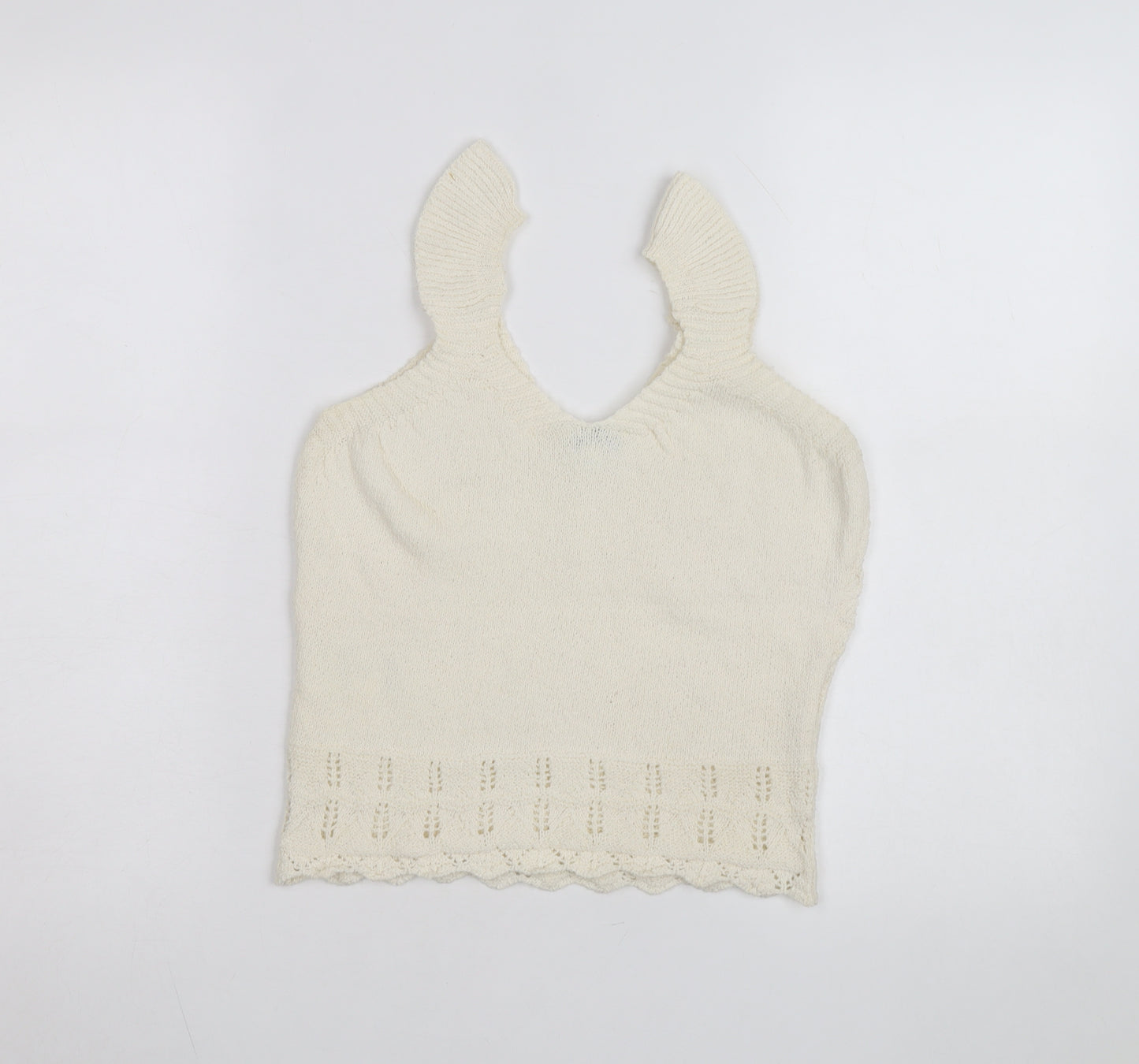Warehouse Women’s Ivory Cropped Knit Tank Top Size 12 Cotton Blend