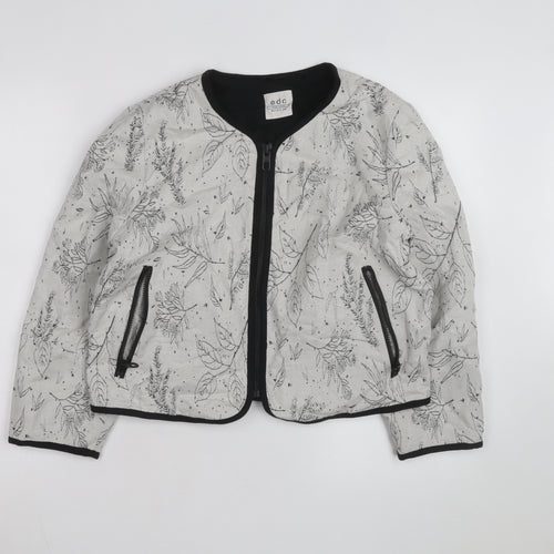 EDC Women's Grey Floral Bomber Jacket Size L Zip Front Casual