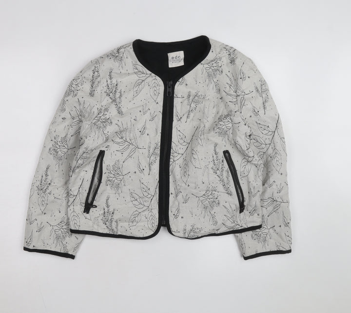 EDC Women's Grey Floral Bomber Jacket Size L Zip Front Casual
