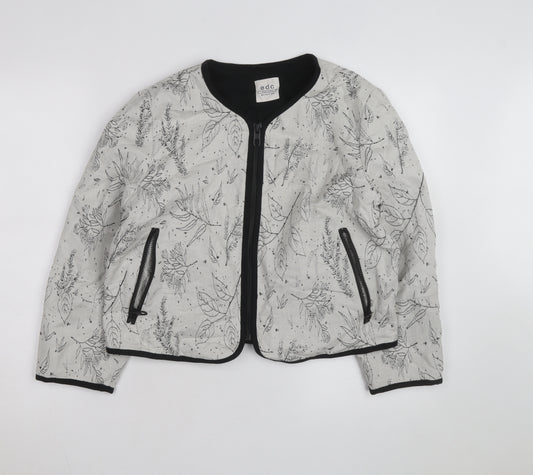 EDC Women's Grey Floral Bomber Jacket Size L Zip Front Casual