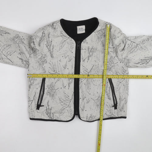 EDC Women's Grey Floral Bomber Jacket Size L Zip Front Casual