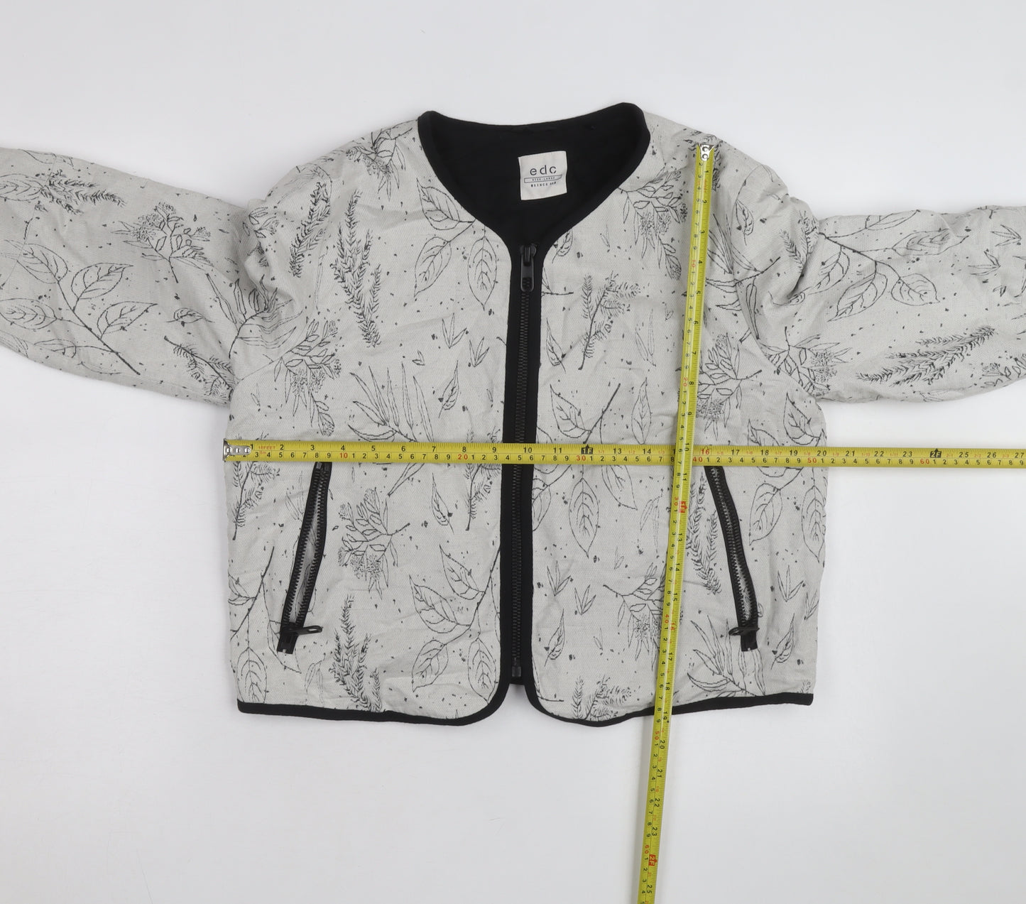 EDC Women's Grey Floral Bomber Jacket Size L Zip Front Casual