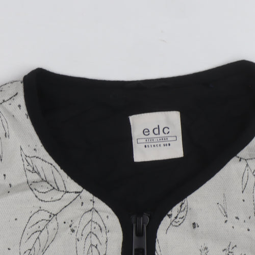 EDC Women's Grey Floral Bomber Jacket Size L Zip Front Casual