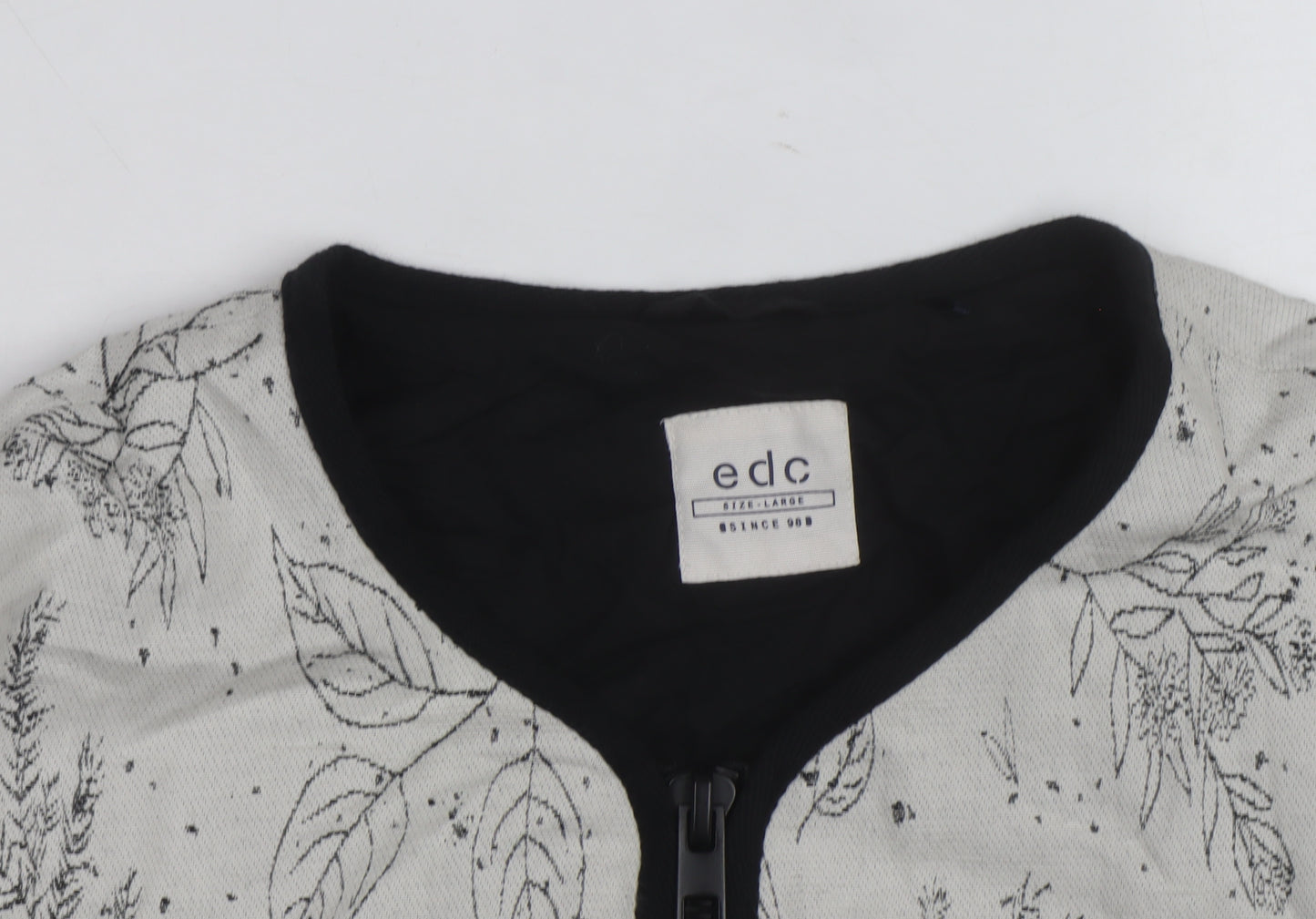 EDC Women's Grey Floral Bomber Jacket Size L Zip Front Casual