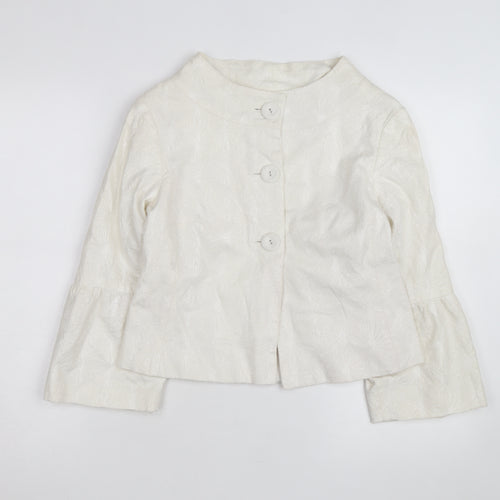 INES Women's White Size 12 Floral Textured Short Jacket