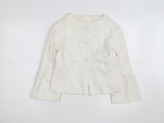 INES Women's White Size 12 Floral Textured Short Jacket