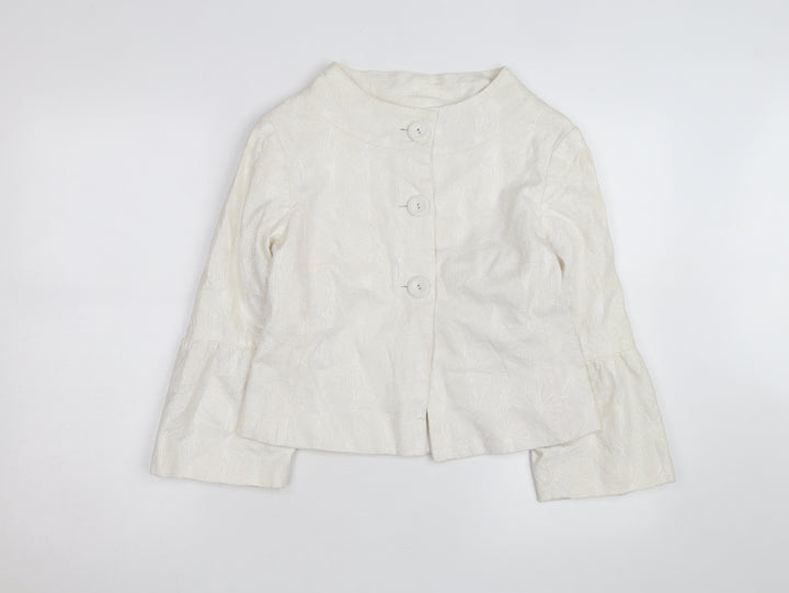 INES Women's White Size 12 Floral Textured Short Jacket
