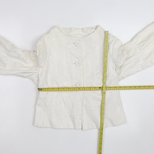 INES Women's White Size 12 Floral Textured Short Jacket