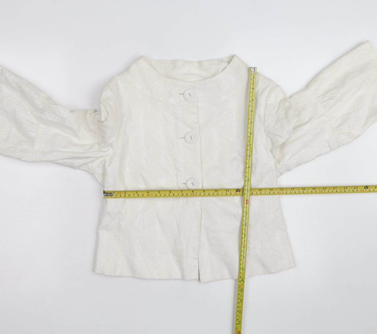 INES Women's White Size 12 Floral Textured Short Jacket