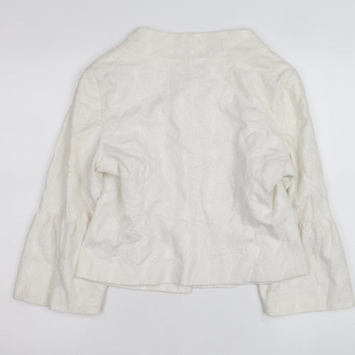 INES Women's White Size 12 Floral Textured Short Jacket
