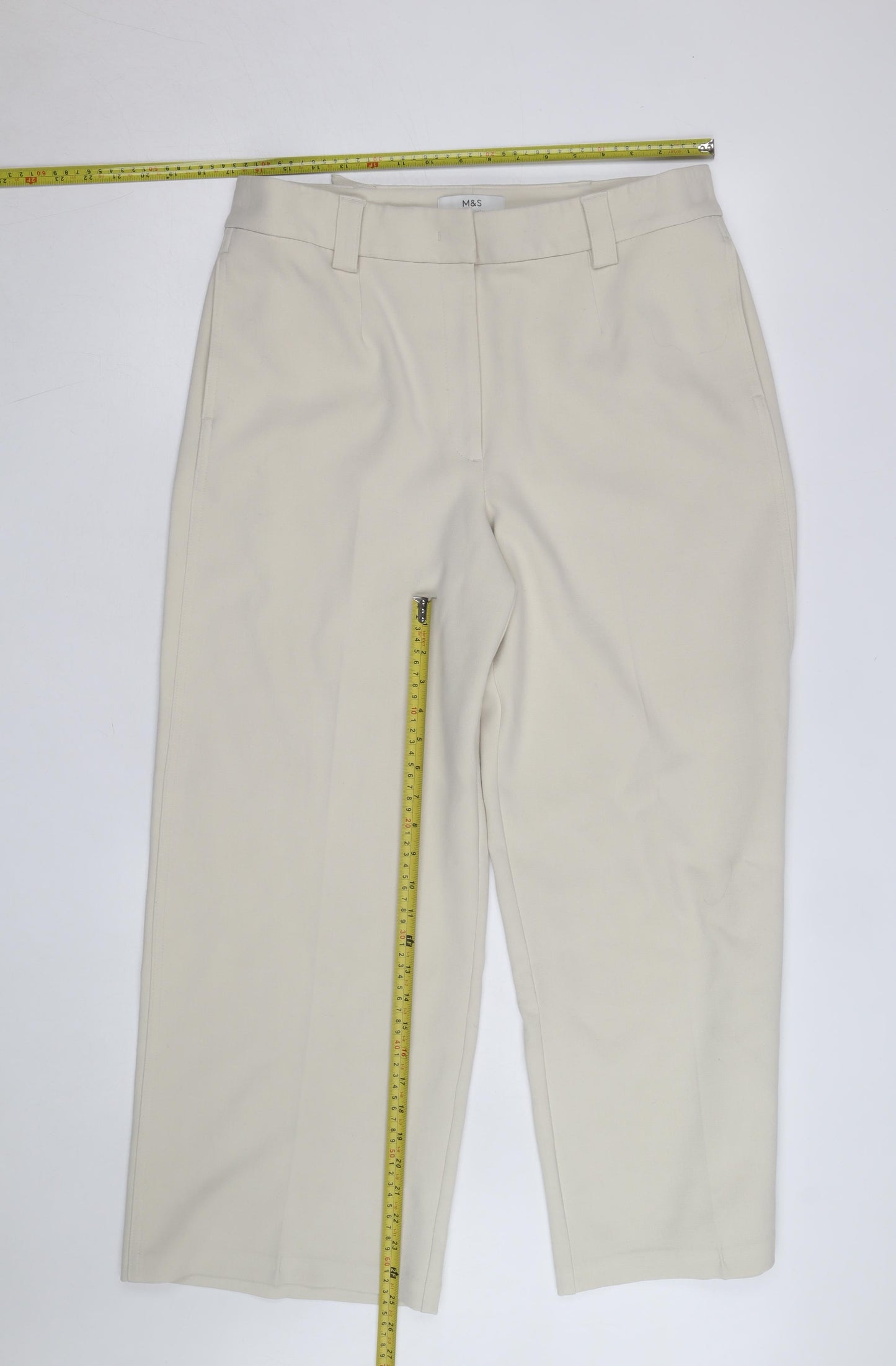 Marks and Spencer Womens Beige Cropped Tailored Trousers Size 16