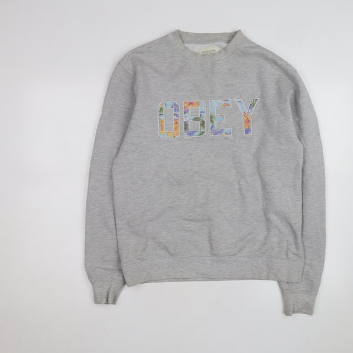 Obey Men's Grey Crew Neck Graphic Print Sweatshirt Size S