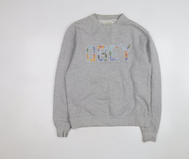 Obey Men's Grey Crew Neck Graphic Print Sweatshirt Size S