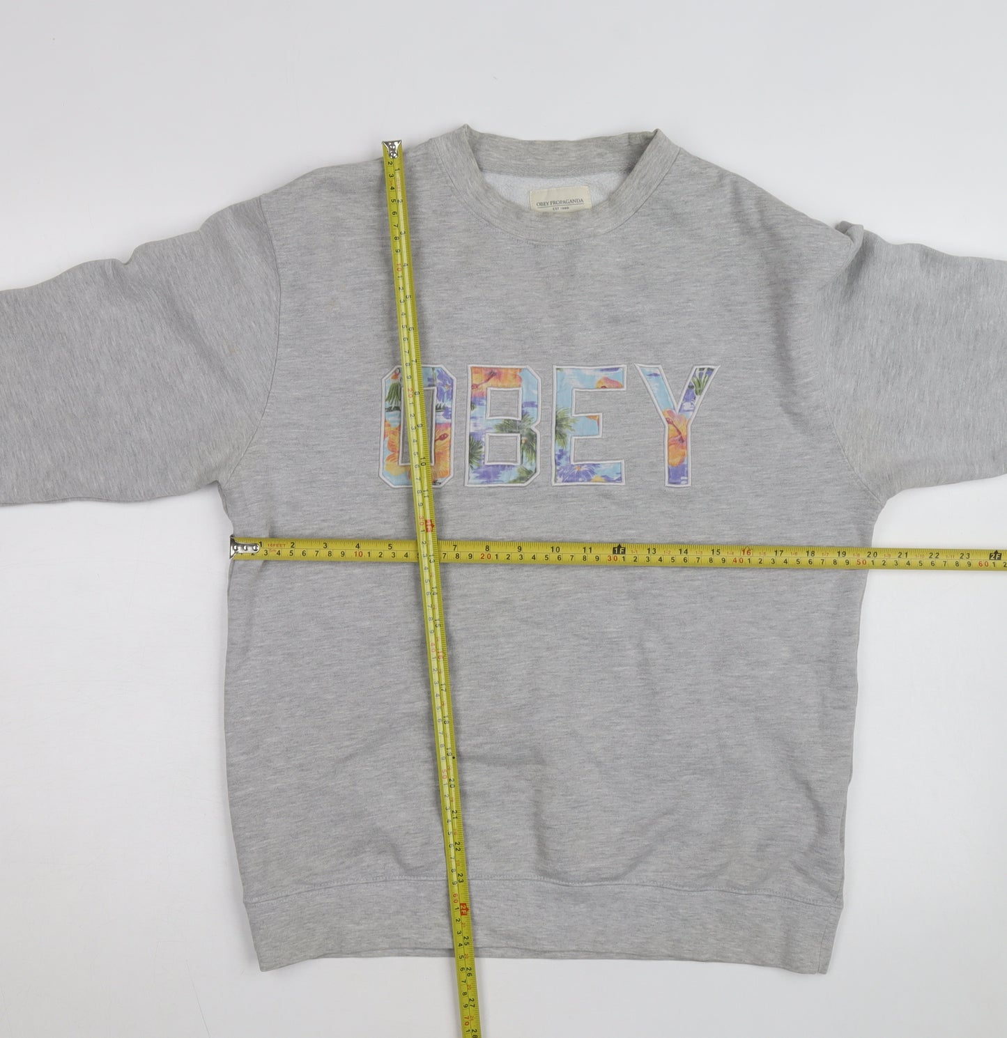 Obey Men's Grey Crew Neck Graphic Print Sweatshirt Size S