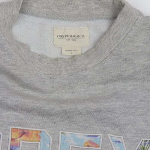 Obey Men's Grey Crew Neck Graphic Print Sweatshirt Size S