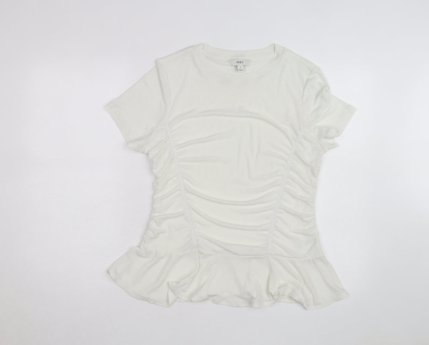 Marks and Spencer Women’s Ivory Short Sleeve Ruffle T-Shirt Size 18
