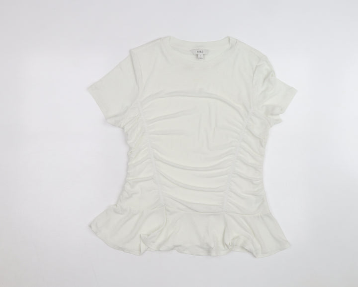 Marks and Spencer Women’s Ivory Short Sleeve Ruffle T-Shirt Size 18
