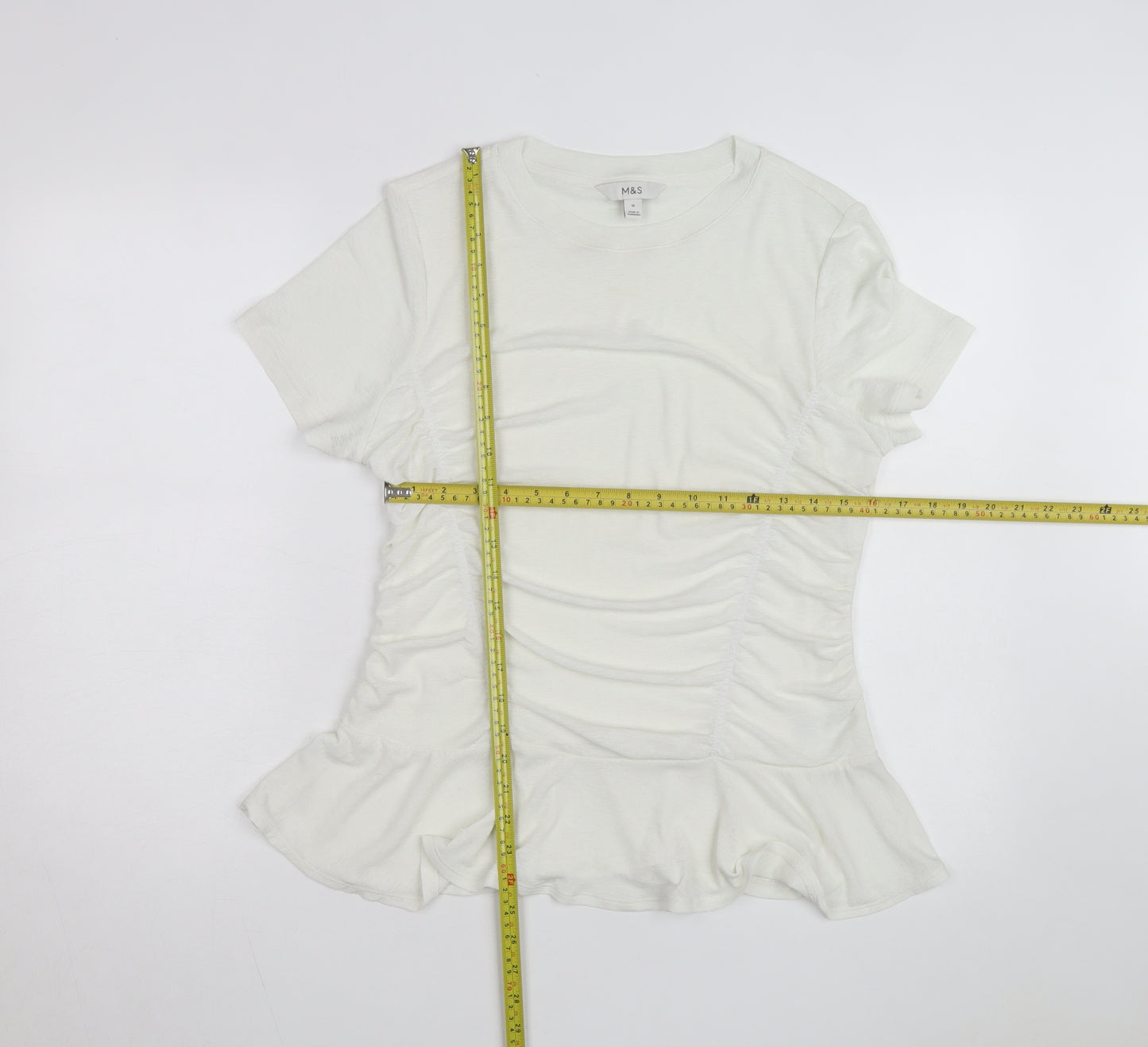 Marks and Spencer Women’s Ivory Short Sleeve Ruffle T-Shirt Size 18